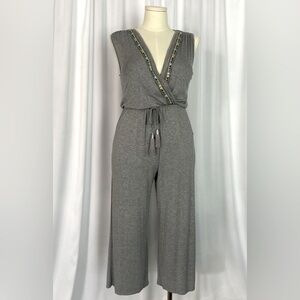 Spense Gray Sleeveless Jumpsuit with Embellished Trim (653)